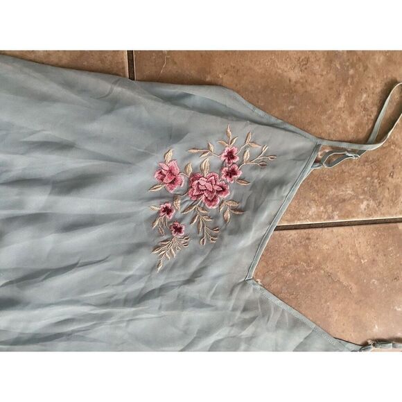 California Dynasty 1X Vintage Embroidered Chiffon Sleep Dress Slip Blue - Picture 2 of 4